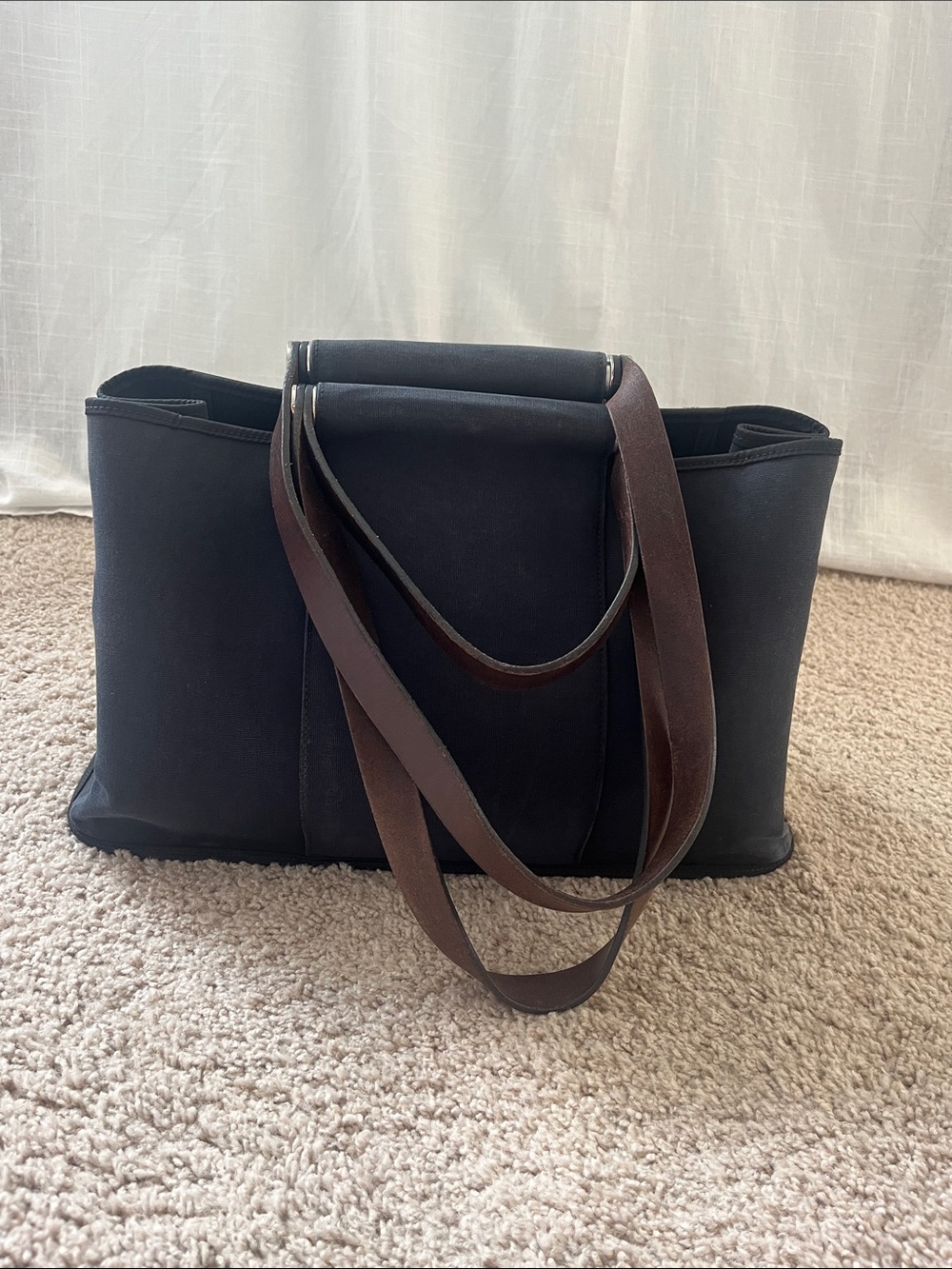 Hermes cabag PM Black Canvas Tote with Brown Leather Straps - Picture 16 of 16